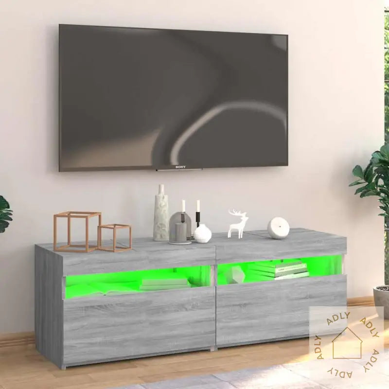 Tv-Benk Med Led-Lys Grå Sonoma 120X35X40 Cm