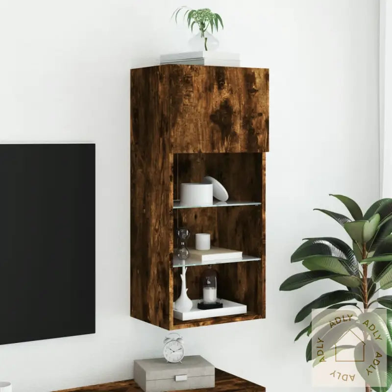 Tv-Benk Med Led-Lys Røkt Eik 40,5X30X90 Cm