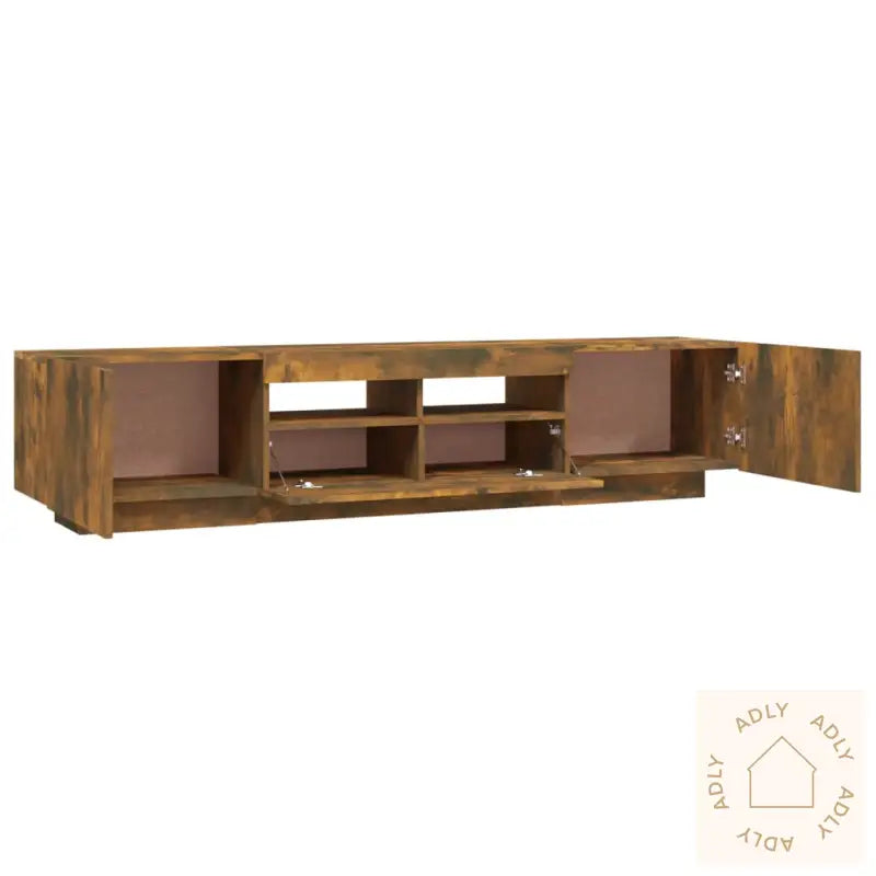 Tv-Benksett Med Led-Lys 2 Deler Røkt Eik Konstruert Tre
