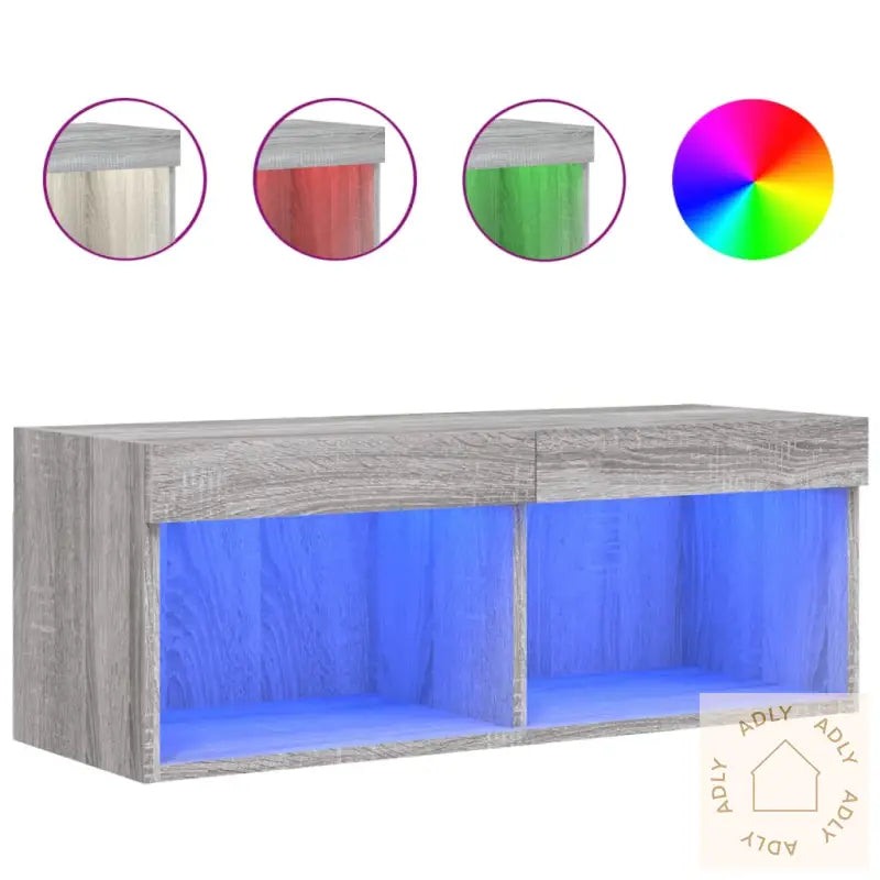 Tv-Benk Med Led-Lys Grå Sonoma 80X30X30 Cm