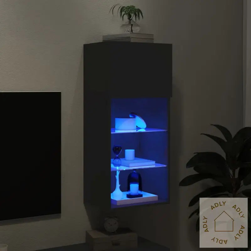 Tv-Benk Med Led-Lys Svart 40,5X30X90 Cm