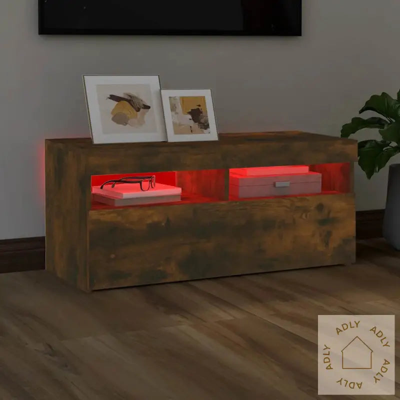 Tv-Benk Med Led-Lys Røkt Eik 90X35X40 Cm