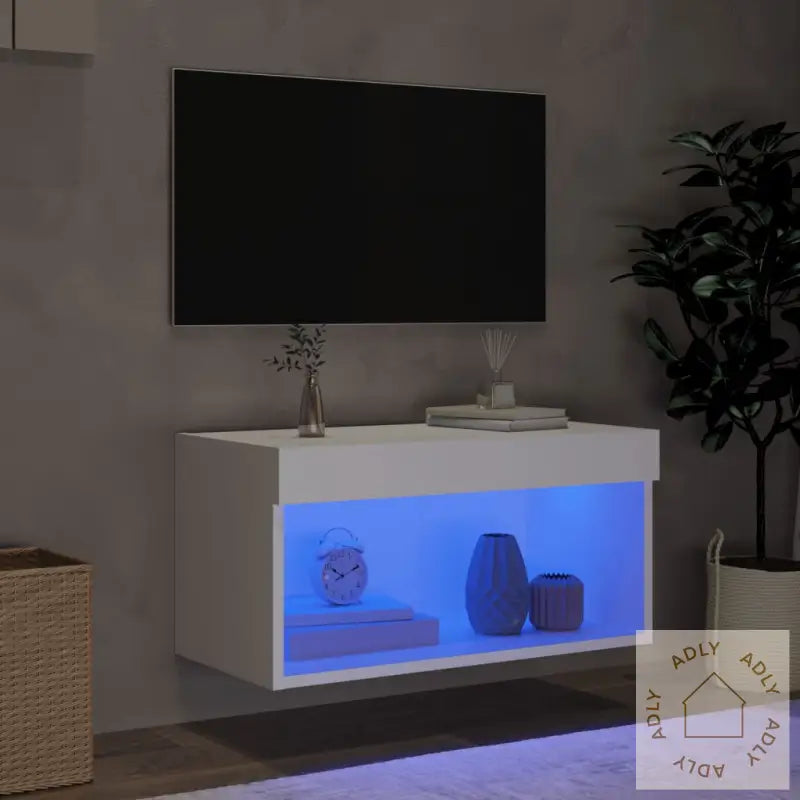Tv-Benk Med Led-Lys Hvit 60X30X30 Cm