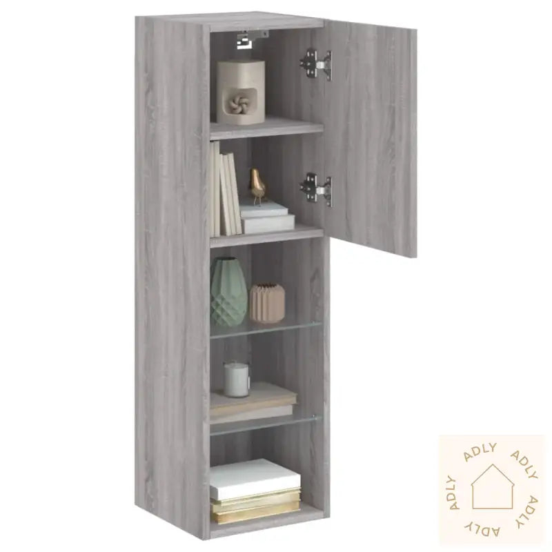 Tv-Benker Med Led-Lys 2 Stk Grå Sonoma 30,5X30X102 Cm