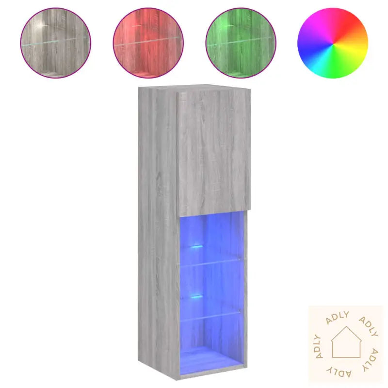 Tv-Benker Med Led-Lys 2 Stk Grå Sonoma 30,5X30X102 Cm
