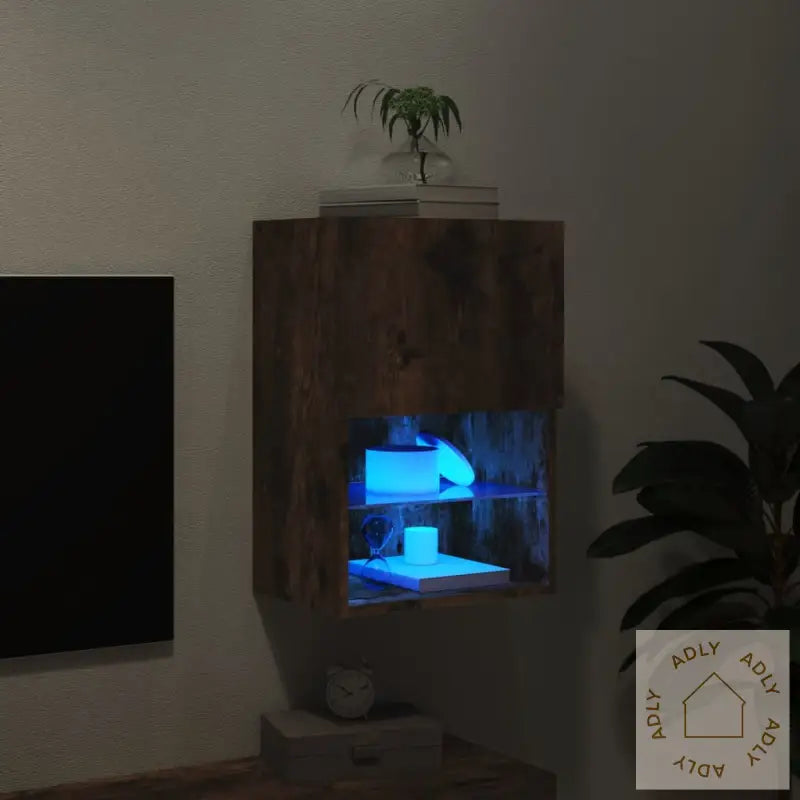 Tv-Benk Med Led-Lys Røkt Eik 40,5X30X60 Cm