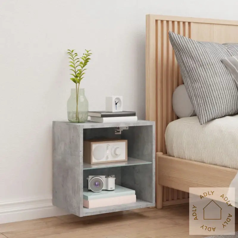 Nattbord Med Led Veggmontert Betonggrå