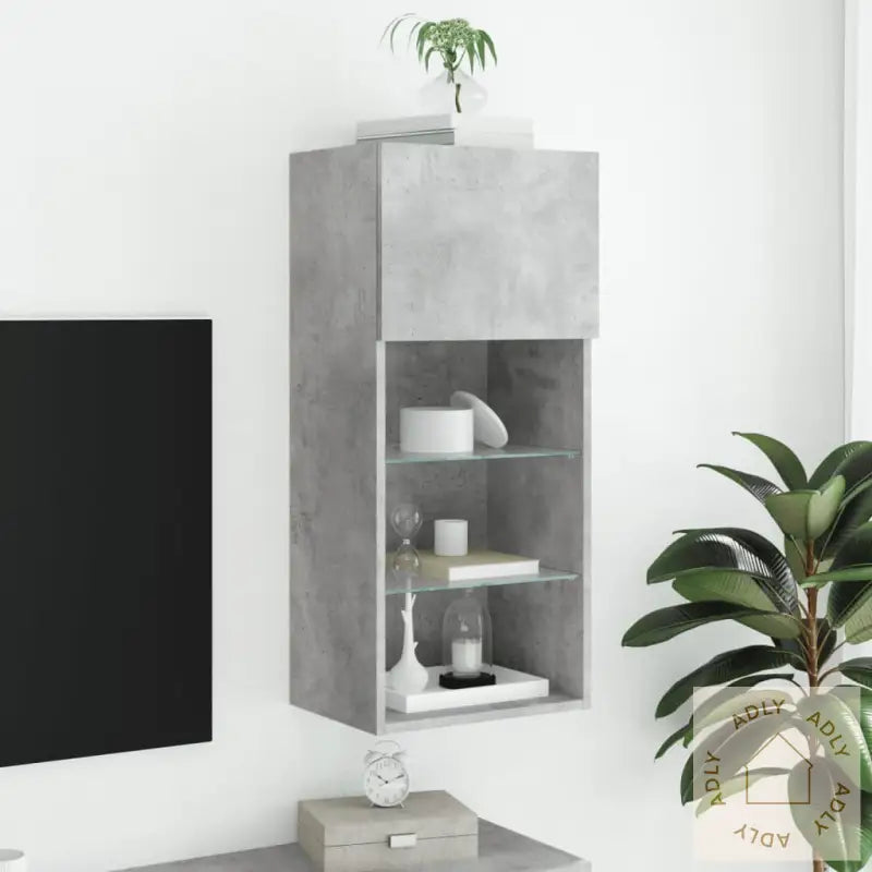 Tv-Benk Med Led-Lys Betonggrå 40,5X30X90 Cm