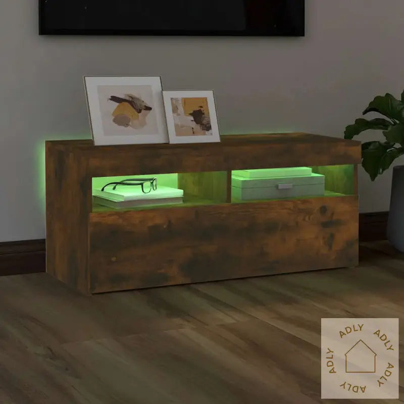 Tv-Benk Med Led-Lys Røkt Eik 90X35X40 Cm