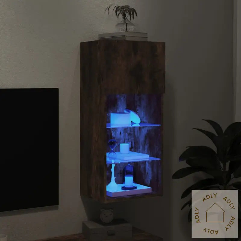 Tv-Benk Med Led-Lys Røkt Eik 40,5X30X90 Cm