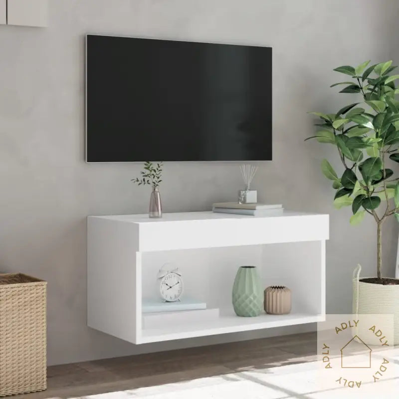Tv-Benk Med Led-Lys Hvit 60X30X30 Cm