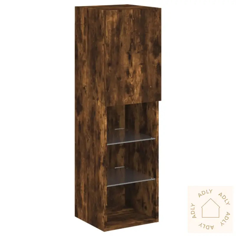 Tv-Benk Med Led-Lys Røkt Eik 30,5X30X102 Cm