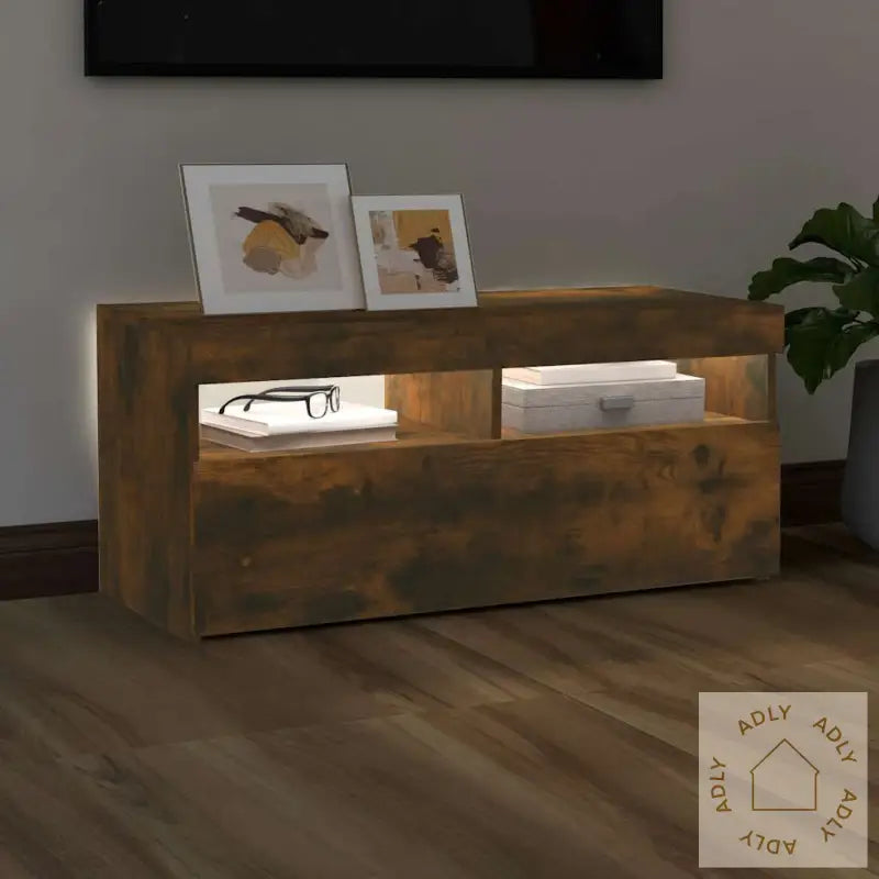 Tv-Benk Med Led-Lys Røkt Eik 90X35X40 Cm