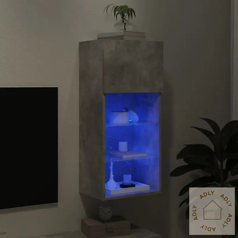 Tv-Benk Med Led-Lys Betonggrå 40,5X30X90 Cm