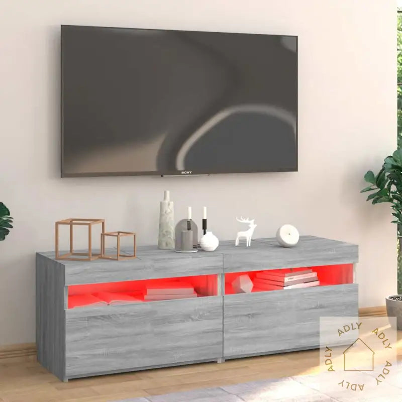 Tv-Benk Med Led-Lys Grå Sonoma 120X35X40 Cm
