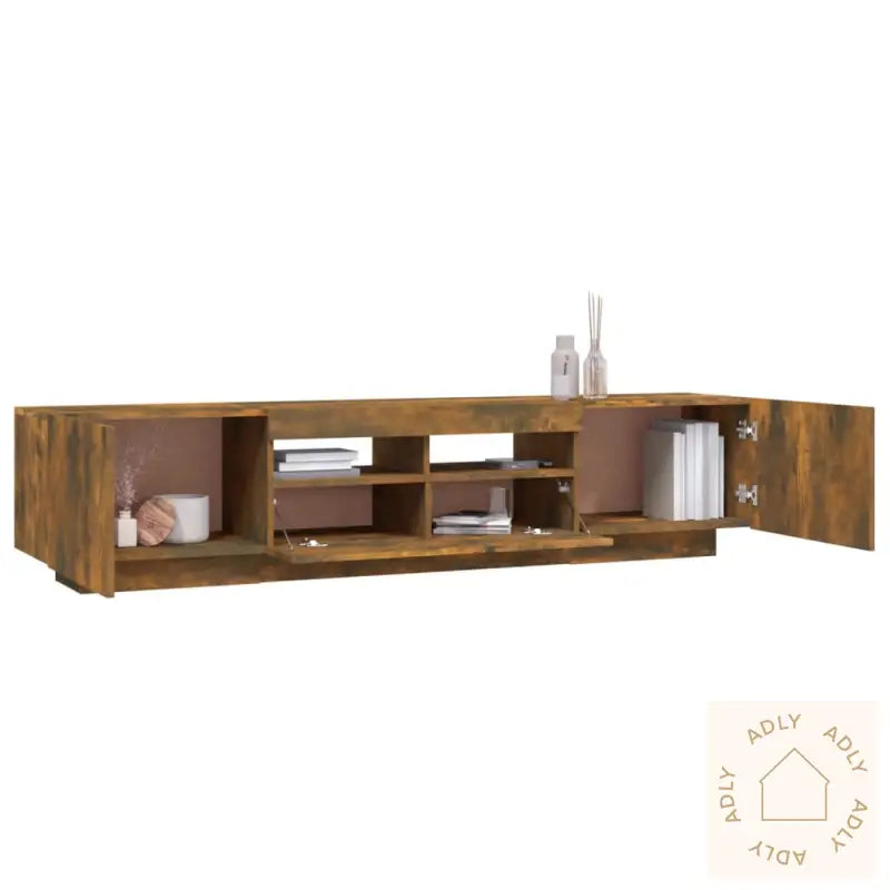 Tv-Benksett Med Led-Lys 2 Deler Røkt Eik Konstruert Tre