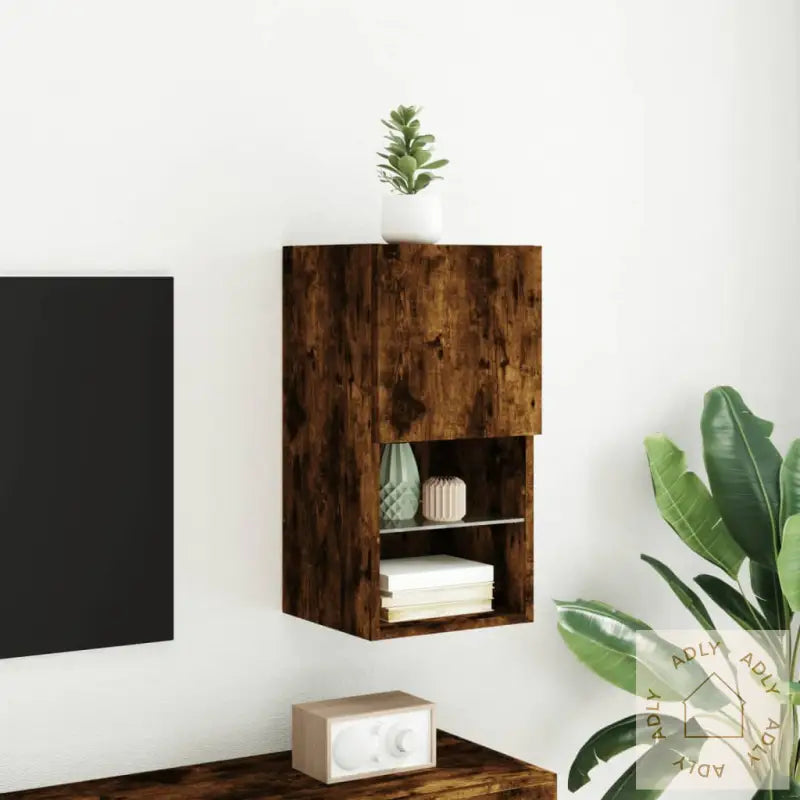 Tv-Benk Med Led-Lys Røkt Eik 30,5X30X60 Cm