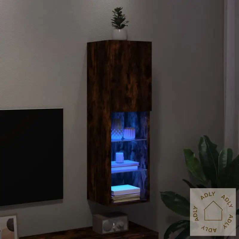 Tv-Benk Med Led-Lys Røkt Eik 30,5X30X102 Cm