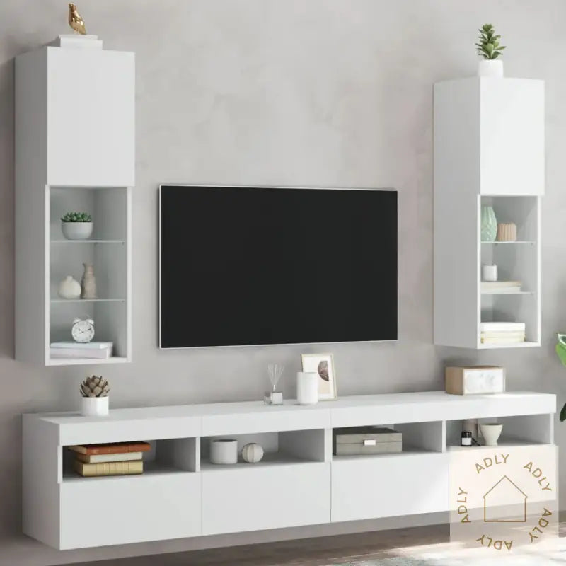 Tv-Benker Med Led-Lys 2 Stk Hvit 30,5X30X102 Cm