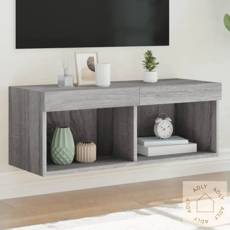Tv-Benk Med Led-Lys Grå Sonoma 80X30X30 Cm