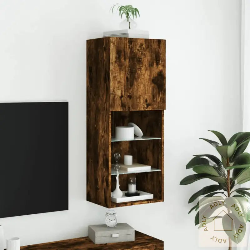 Tv-Benk Med Led-Lys Røkt Eik 40,5X30X102 Cm