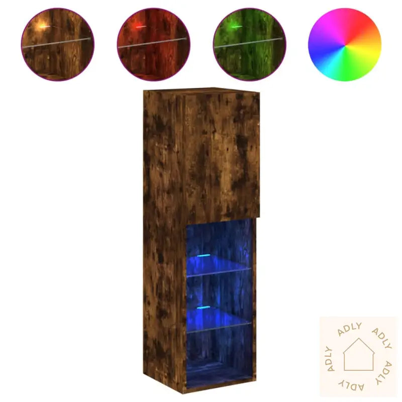 Tv-Benker Med Led-Lys 2 Stk Røkt Eik 30,5X30X102 Cm