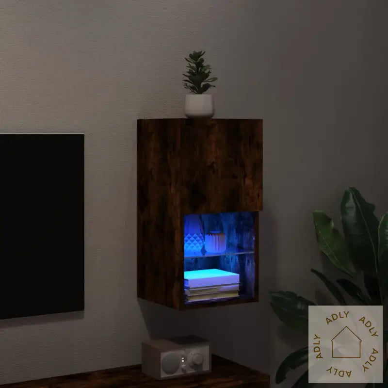 Tv-Benk Med Led-Lys Røkt Eik 30,5X30X60 Cm