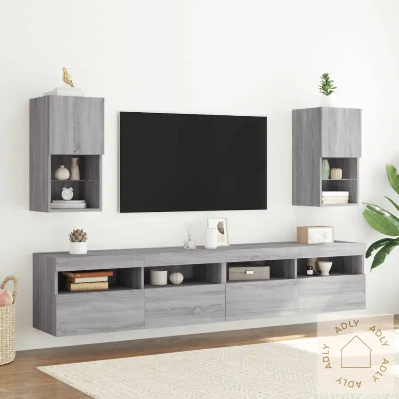 Tv-Benker Med Led-Lys Grå Sonoma 30,5X30X60 Cm