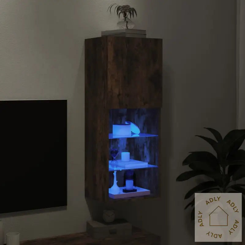 Tv-Benk Med Led-Lys Røkt Eik 40,5X30X102 Cm