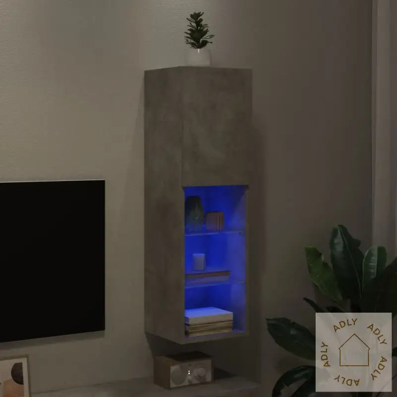 Tv-Benk Med Led-Lys Betonggrå 30,5X30X102 Cm