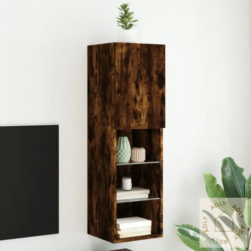 Tv-Benk Med Led-Lys Røkt Eik 30,5X30X102 Cm