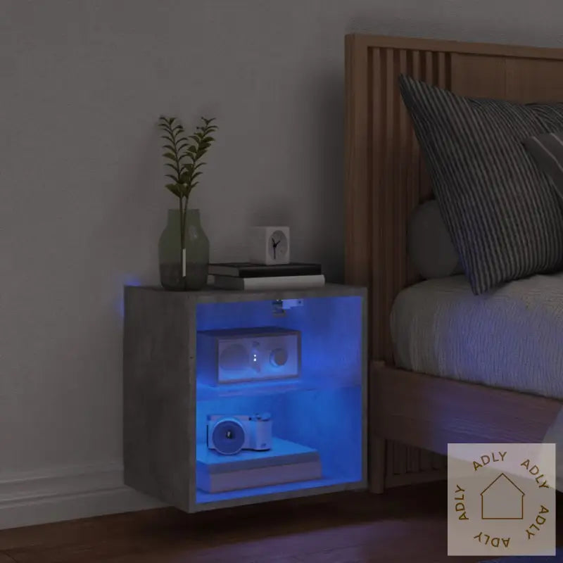 Nattbord Med Led Veggmontert Betonggrå