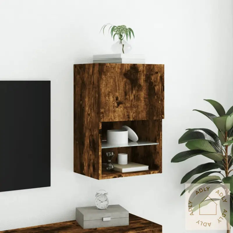 Tv-Benk Med Led-Lys Røkt Eik 40,5X30X60 Cm