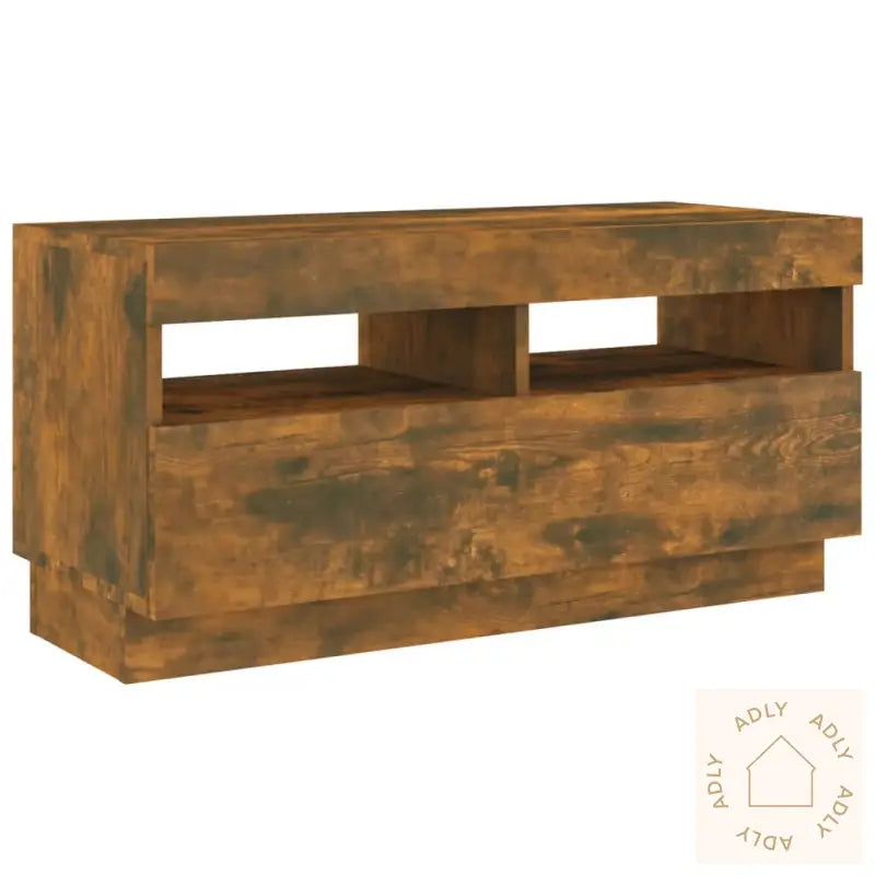 Tv-Benksett Med Led-Lys 2 Deler Røkt Eik Konstruert Tre