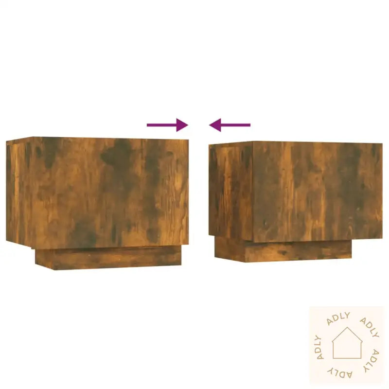 Tv-Benksett Med Led-Lys 2 Deler Røkt Eik Konstruert Tre