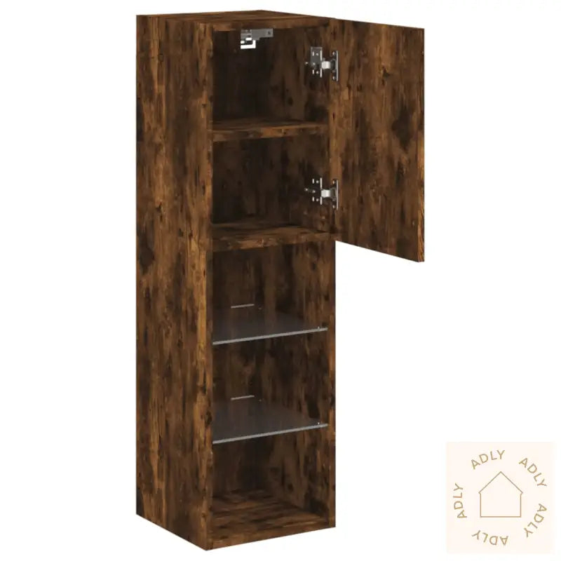 Tv-Benk Med Led-Lys Røkt Eik 30,5X30X102 Cm