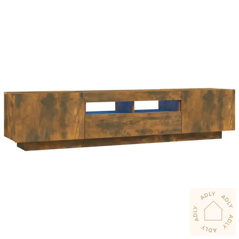 Tv-Benksett Med Led-Lys 2 Deler Røkt Eik Konstruert Tre