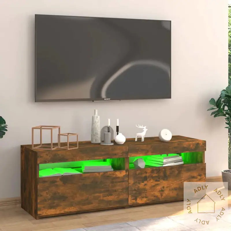 Tv-Benk Med Led-Lys Røkt Eik 120X35X40 Cm