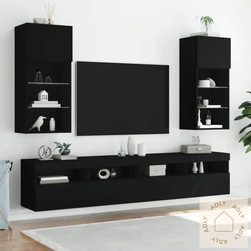 Tv-Benk Med Led-Lys Svart 40,5X30X90 Cm