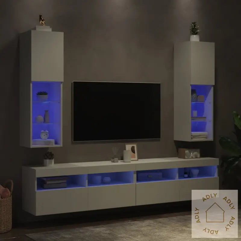 Tv-Benker Med Led-Lys 2 Stk Hvit 30,5X30X102 Cm