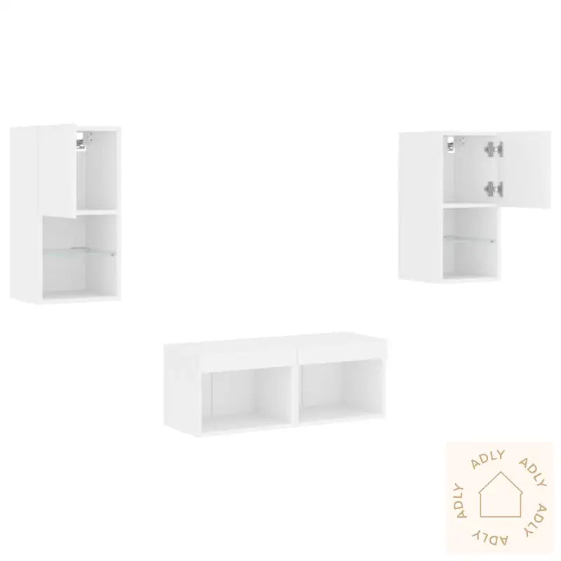 Vegghengte Tv-Benker Med Led 4 Stk Hvit