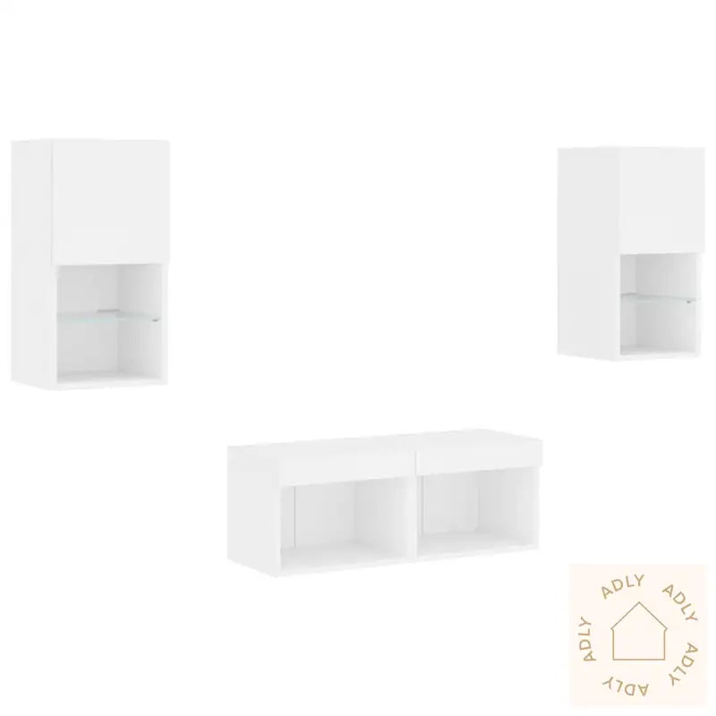 Vegghengte Tv-Benker Med Led 4 Stk Hvit