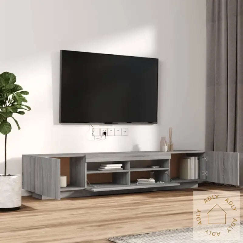 Tv-Benksett Med Led-Lys 2 Deler Grå Eik Konstruert Tre