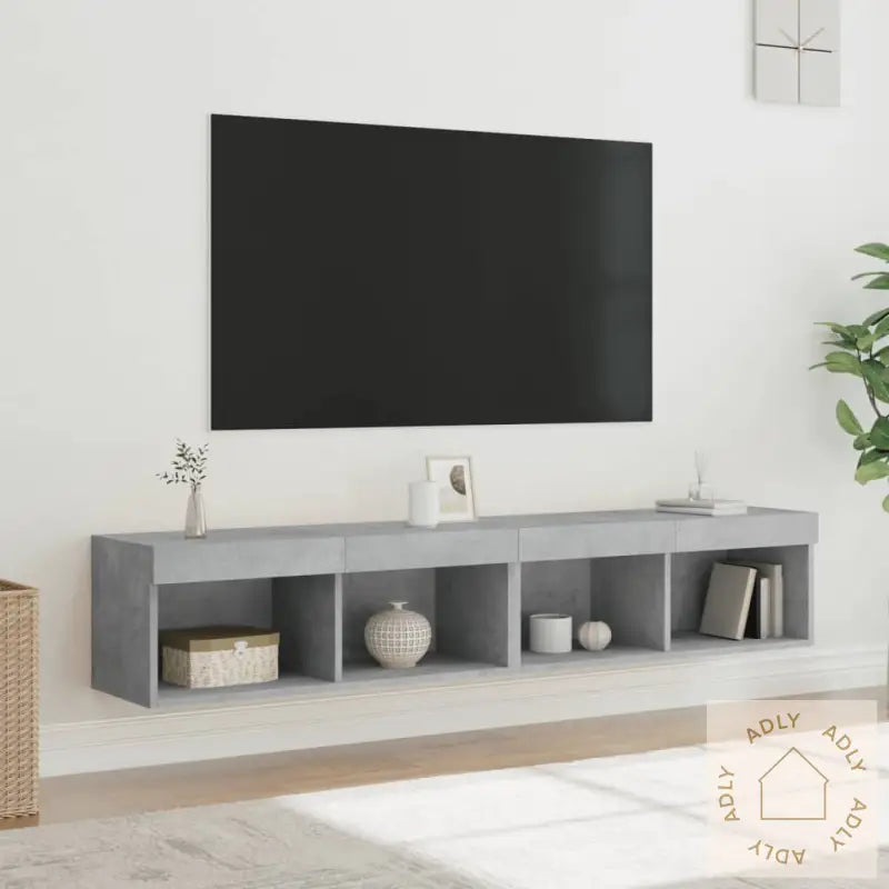 Tv-Benker Med Led-Lys 2 Stk Betonggrå 80X30X30 Cm