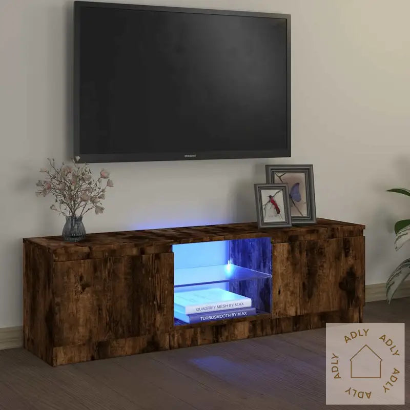 Tv-Benk Med Led-Lys Røkt Eik 120X30X36 Cm