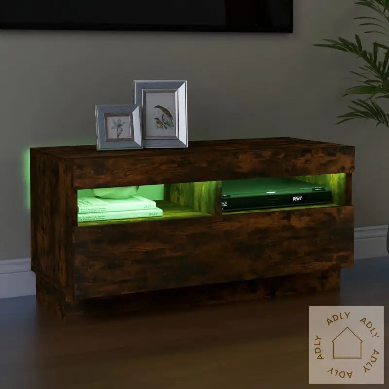 Tv-Benk Med Led-Lys Røkt Eik 80X35X40 Cm