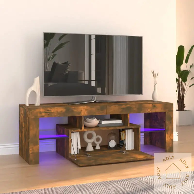 Tv-Benk Med Led-Lys Røkt Eik 120X35X40 Cm