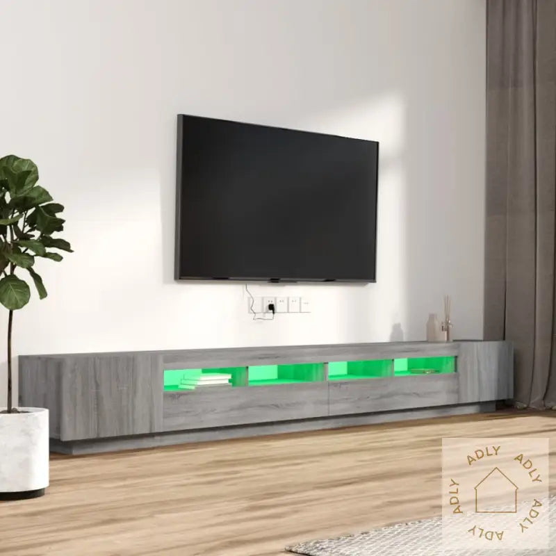 Tv-Benksett Med Led-Lys 3 Deler Grå Eik Konstruert Tre