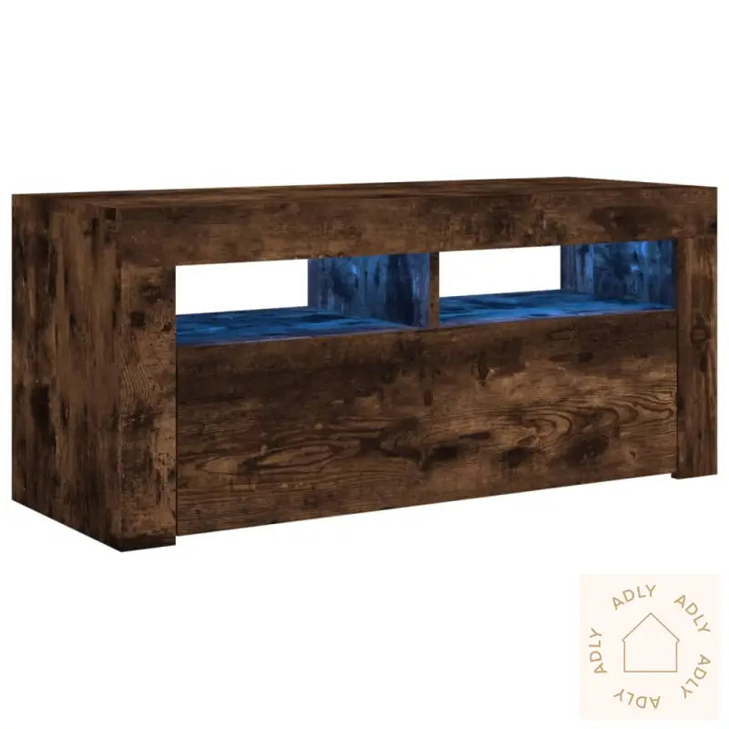 Tv-Benk Med Led-Lys Røkt Eik 90X35X40 Cm