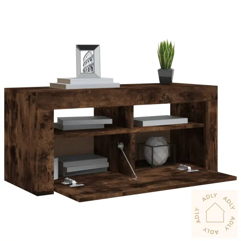 Tv-Benk Med Led-Lys Røkt Eik 90X35X40 Cm